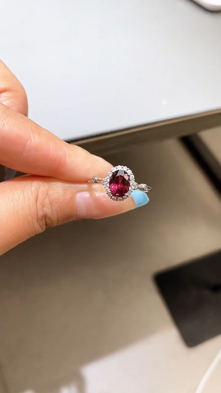 碧玺戒指银S925镶嵌天然碧玺戒指