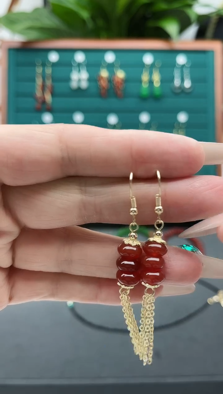 【闪购商品】南红玛瑙耳饰银S925镀金镶嵌983