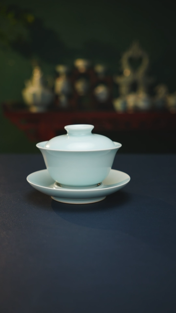 【闪购商品】杯侯全力老师月白元宝三才盖碗