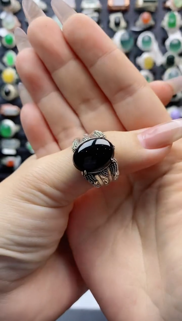 【闪购商品】翡翠戒指银S925镶嵌天然翡翠男戒