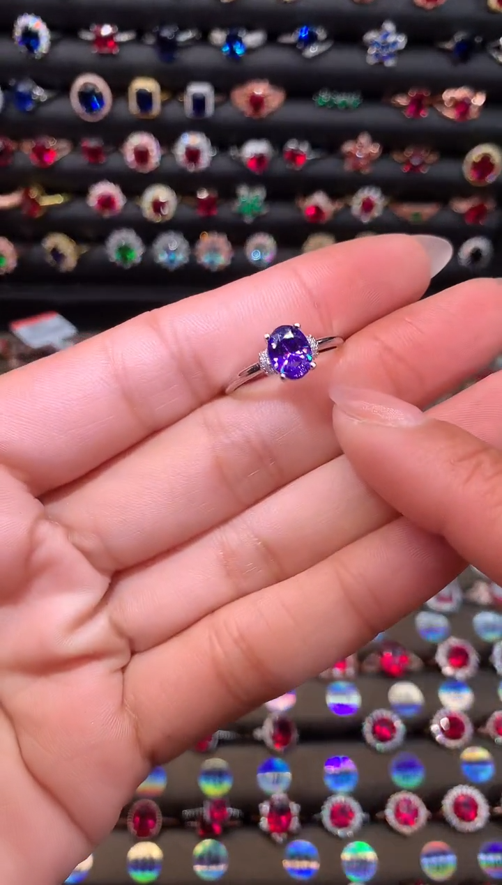 【闪购商品】水晶戒指银S925镶嵌紫水晶68