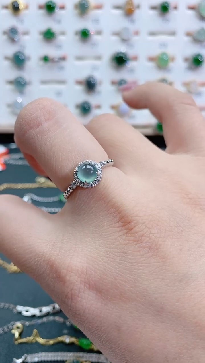 银S925镶嵌戒指翡翠小***.天然翡翠