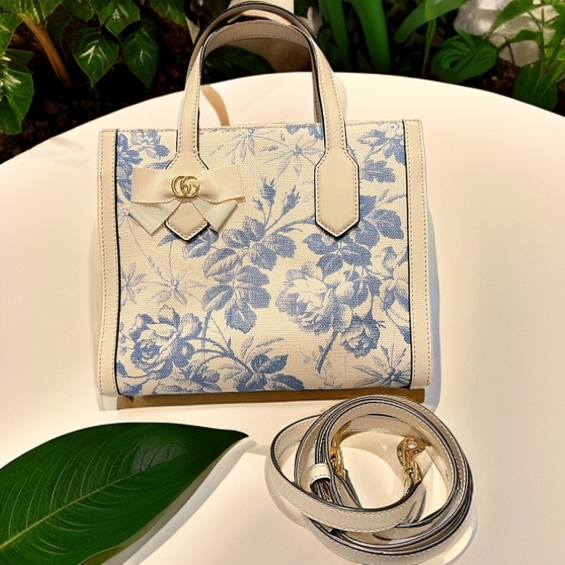 99新 GUCCI/古驰 蓝色花卉托特 1259 7973