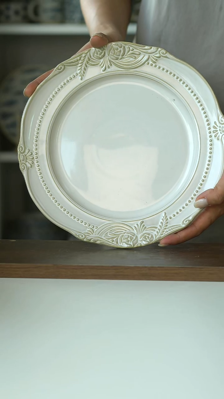 微瑕法式复古玫瑰牛排盘24cm@4-2@