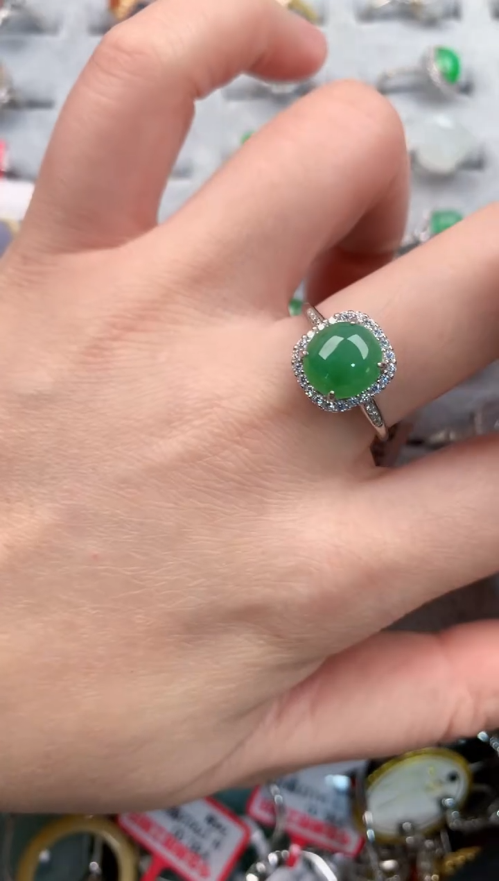 银S925镶嵌戒指翡翠555---5