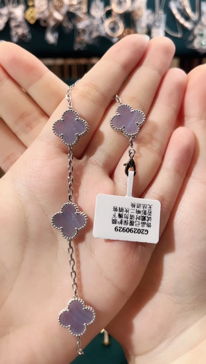 18K金镶嵌手链玛瑙/玉髓18K金镶嵌 K白 五花