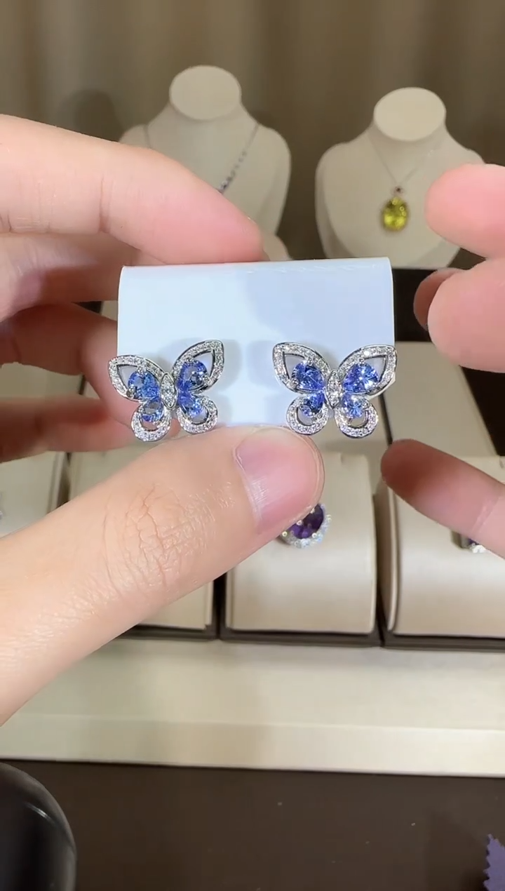 【闪购商品】坦桑石耳饰银S925镶嵌16mm耳钉