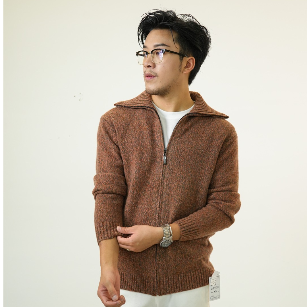 100%纯羊绒衫翻领拉链开衫羊绒衫冬季青年高档毛衣潮加厚秋冬