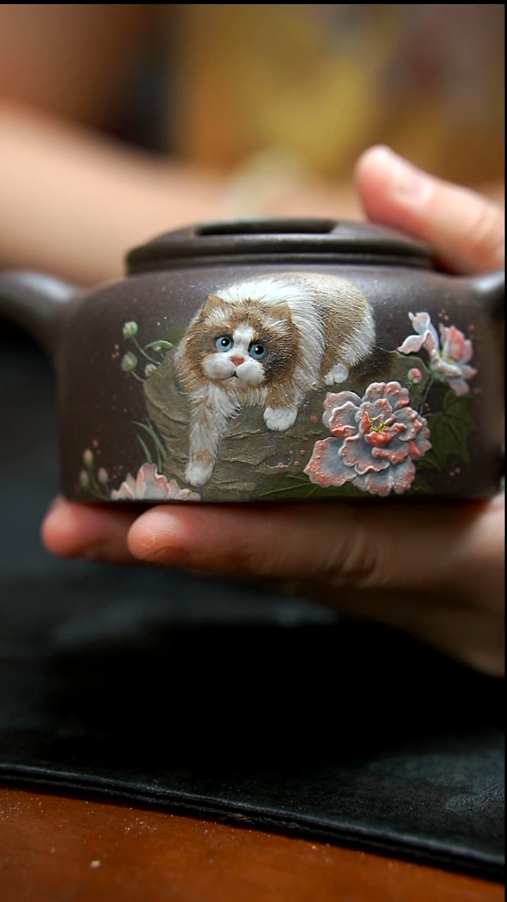 茶壶紫砂天青牛盖猫猫壶