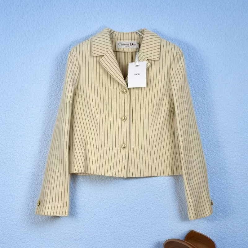未使用 DIOR/迪奥 Dior 条纹西装外套 米色40