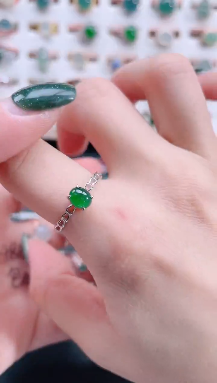 银S925镶嵌戒指翡翠天然翡翠