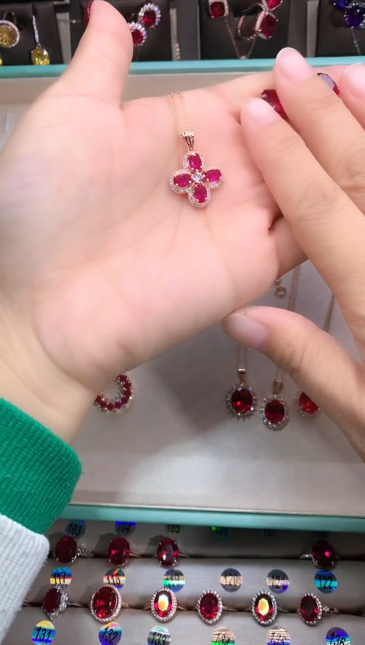 【闪购商品】红宝石吊坠(赠链)银S925镶嵌玫瑰金