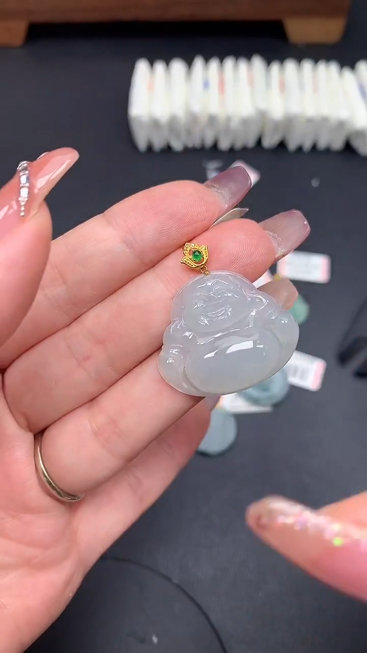 翡翠18K金镶嵌吊坠(不含链)MS180839