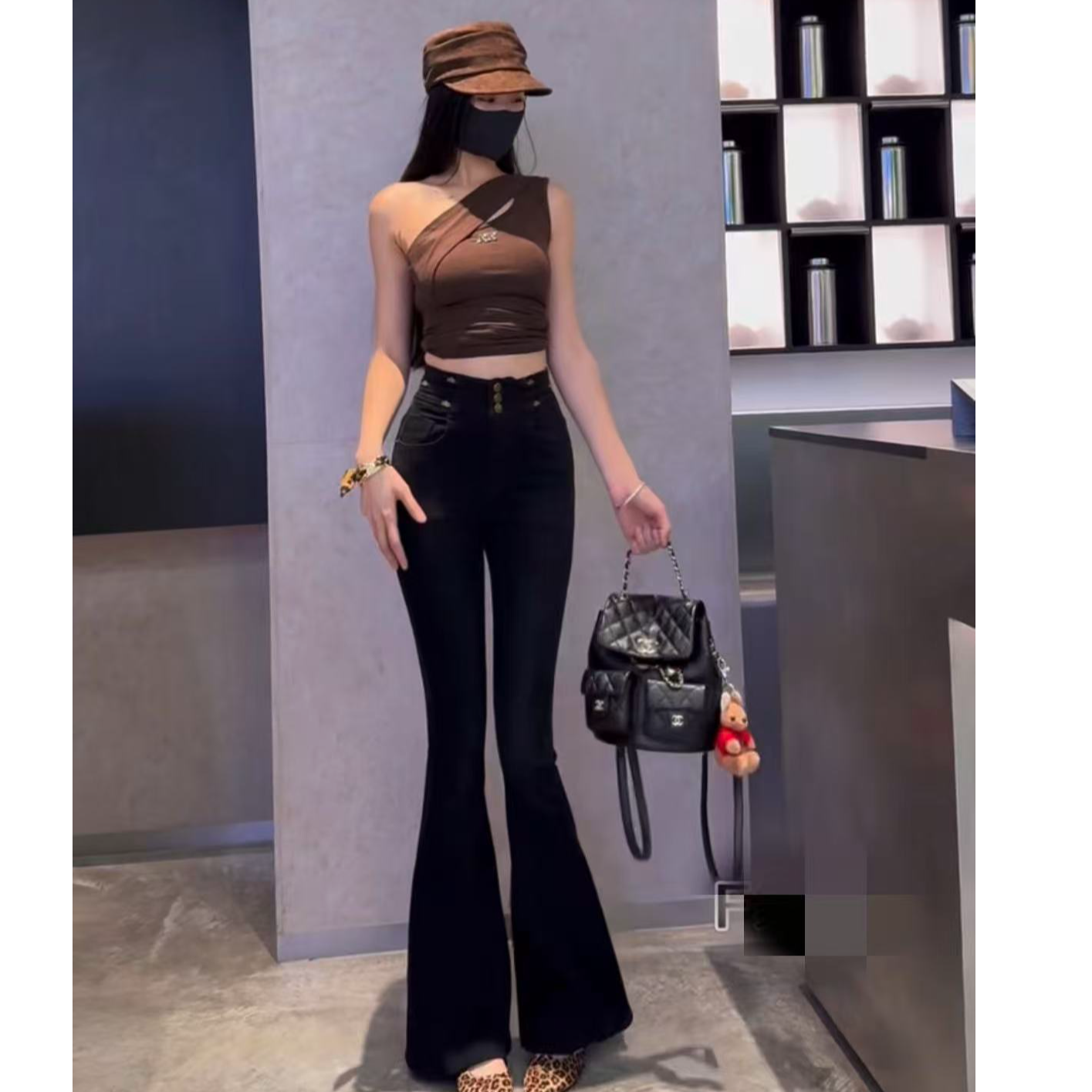 新款2025秋冬季显瘦百搭休闲酷辣微弹高腰磨毛喇叭裤9119