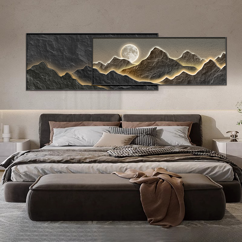 背有靠山山水风景画沙发背景装饰画客厅晶瓷画叠加画轻奢背景挂画