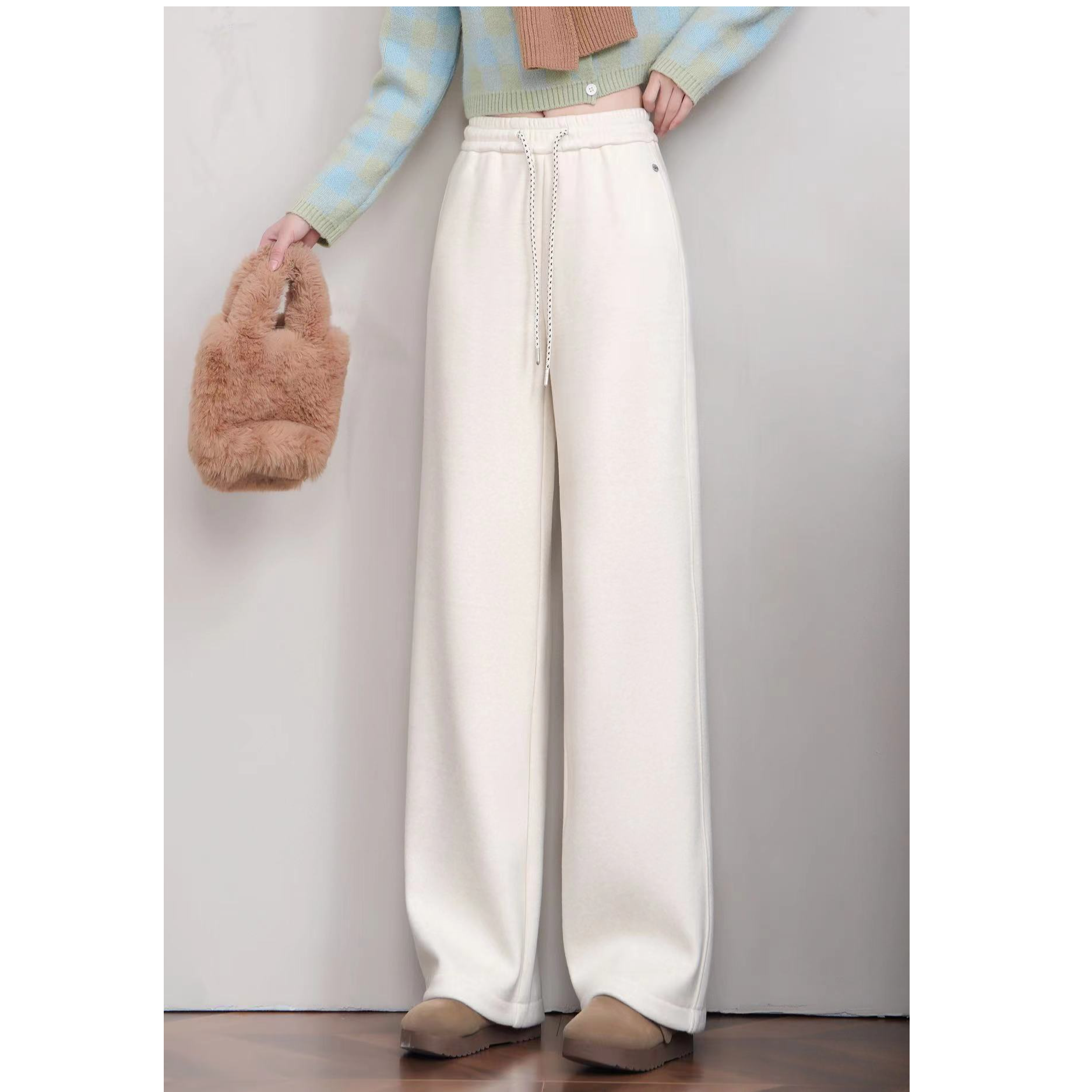 【瑶瑶专属】5973【裤长96】秋冬新款松紧腰宽松显瘦百搭加绒直筒阔腿