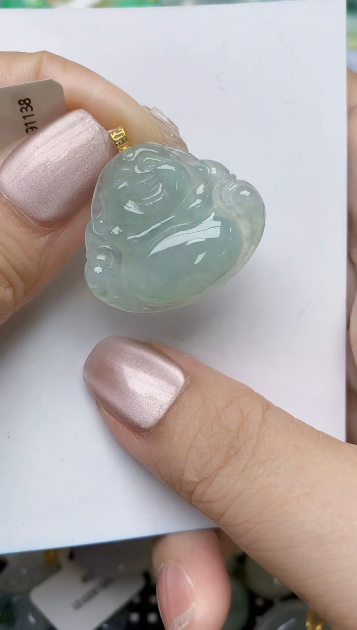 翡翠18K金镶嵌颈饰天然缅甸A货翡翠