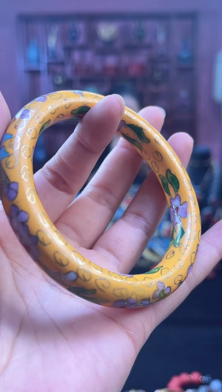 非遗 景泰蓝公主镯 55-60/粗版 黄色