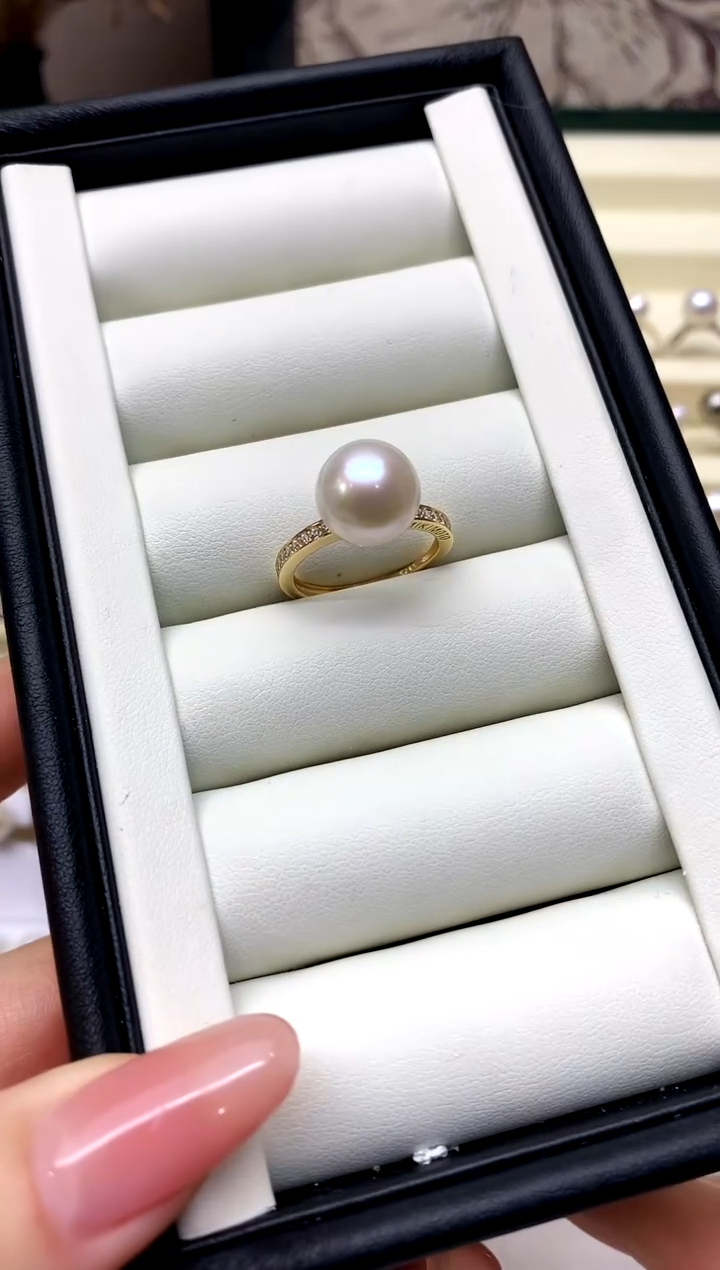 银S925镶嵌戒指淡水珍珠11-12mm