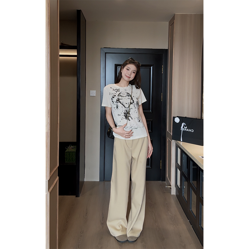 清仓 Di*r vtg印花/正肩显瘦棉感亲肤柔软百搭短袖雪纺衫 SU122