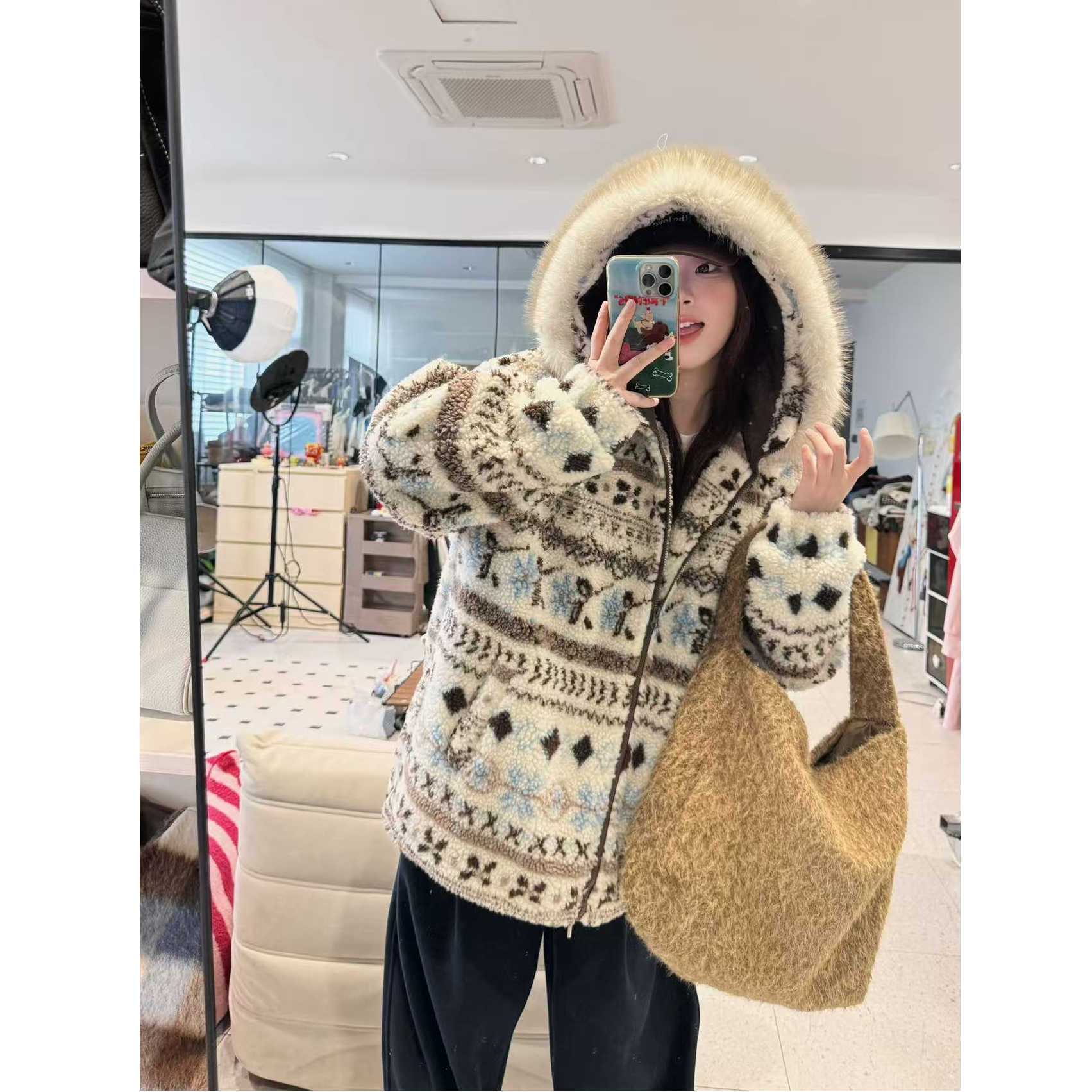 晶咕【海盐可可！】毛领可拆卸费尔岛提花外套+无毛领马甲两个版本