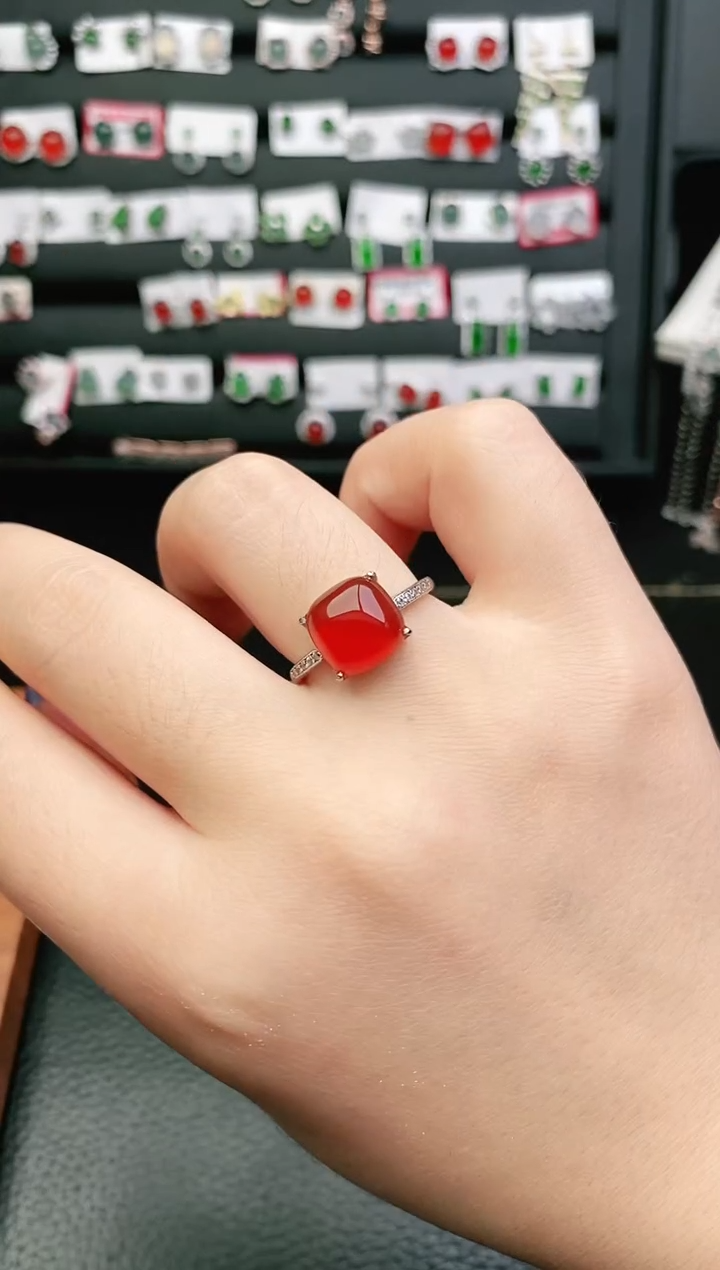 玛瑙/玉髓戒指银S925镶嵌戒指