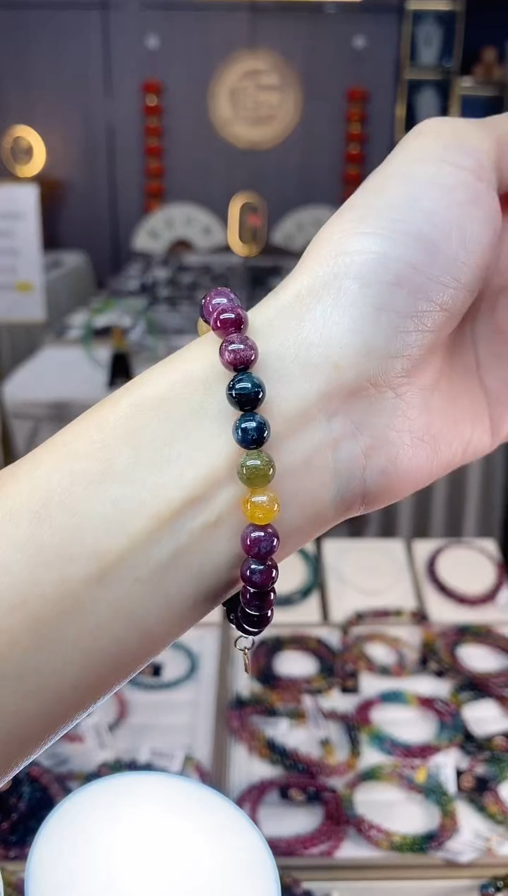 未镶嵌老矿碧玺色标彩虹单圈手串7mm+碧玺dan多样性发货一条