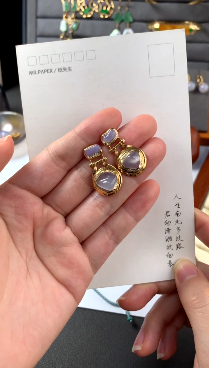 【闪购商品】翡翠耳饰18K金镶嵌拼色设计款耳饰(48小时鉴赏）