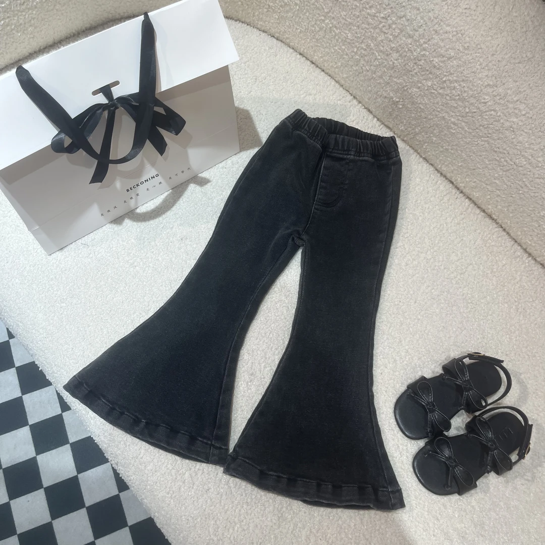 女童牛仔裤新款喇叭裤中大童直筒休闲高腰长裤独特洋气时髦秋装