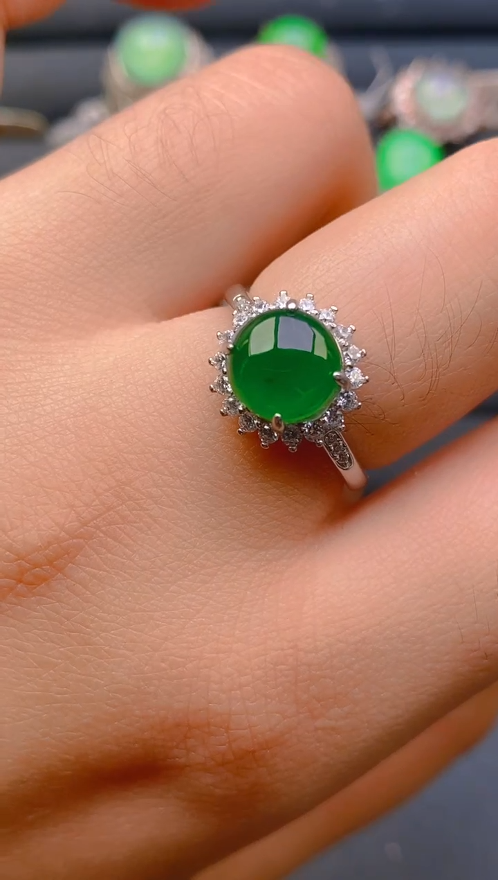 【闪购商品】翡翠戒指银S925镶嵌天然A货翡翠1