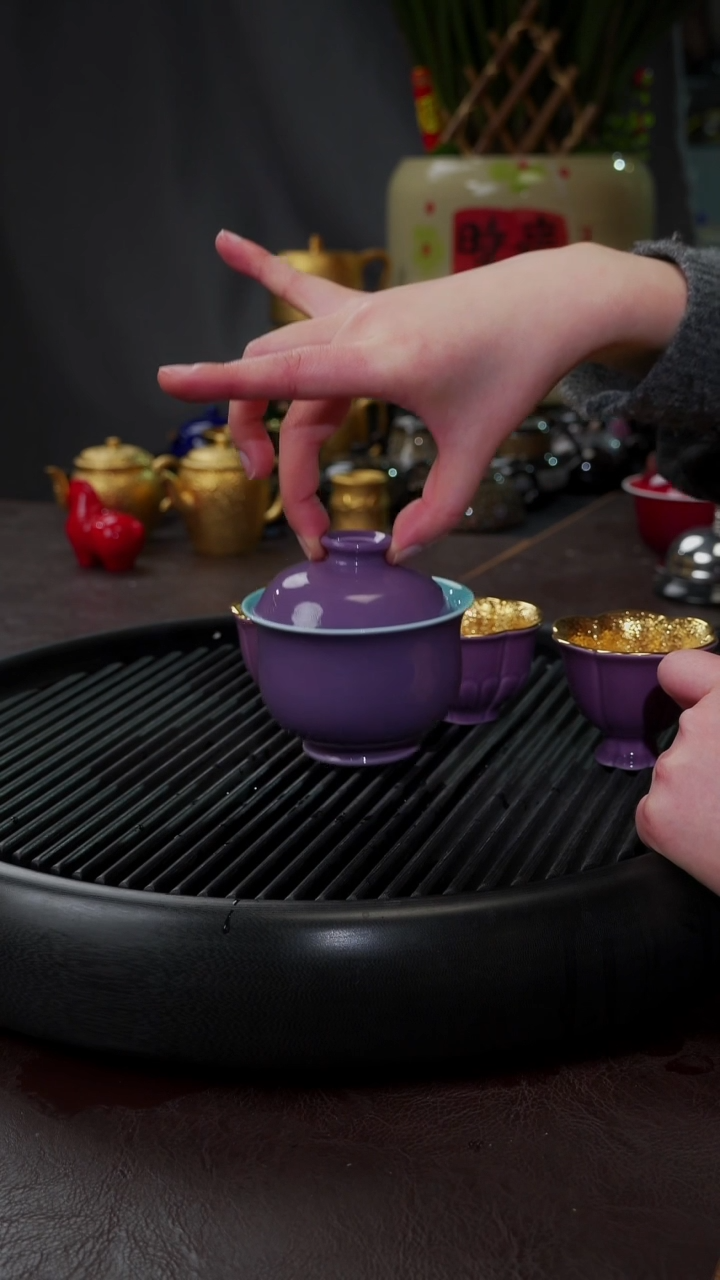 【闪购商品】杯【宜景窑紫罗兰】元宝盖碗