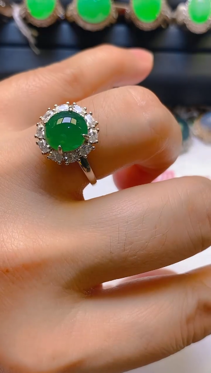 【闪购商品】翡翠耳饰银S925镶嵌天然A货翡翠1