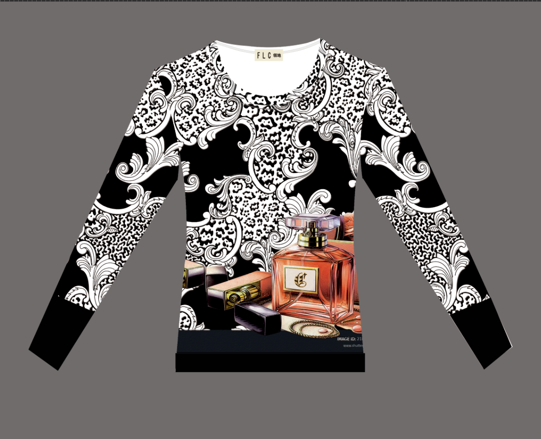 欧美8830印花字母圆领款拼接T恤个性满印女款秋冬潮流