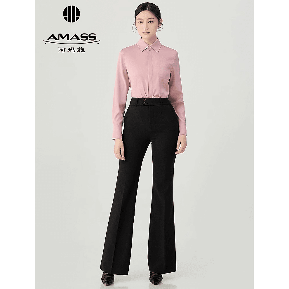 阿玛施/AMASS新款通勤显瘦百搭垂感加长微喇西裤女款夏季510021