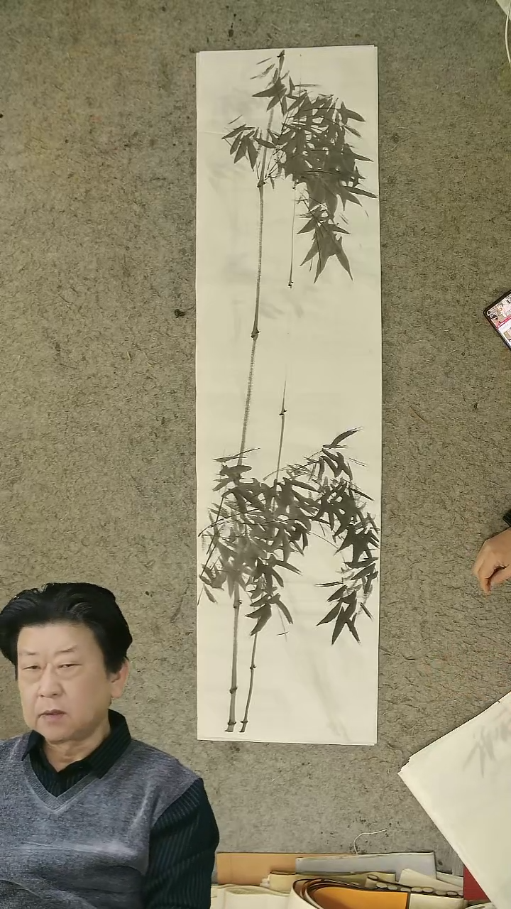 国画四尺对开  墨竹条屏 34*138cm