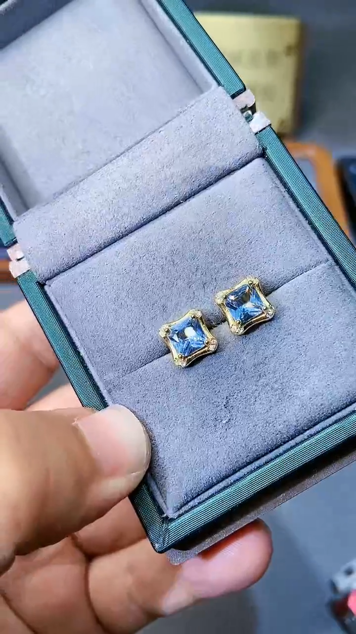 【闪购商品】海蓝宝石耳饰银S925镶嵌354