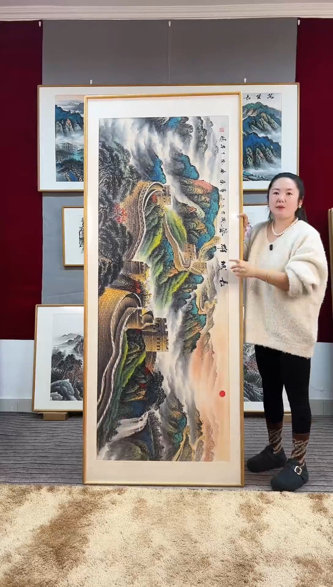 国画手绘长城202*82尺寸（有太阳的）