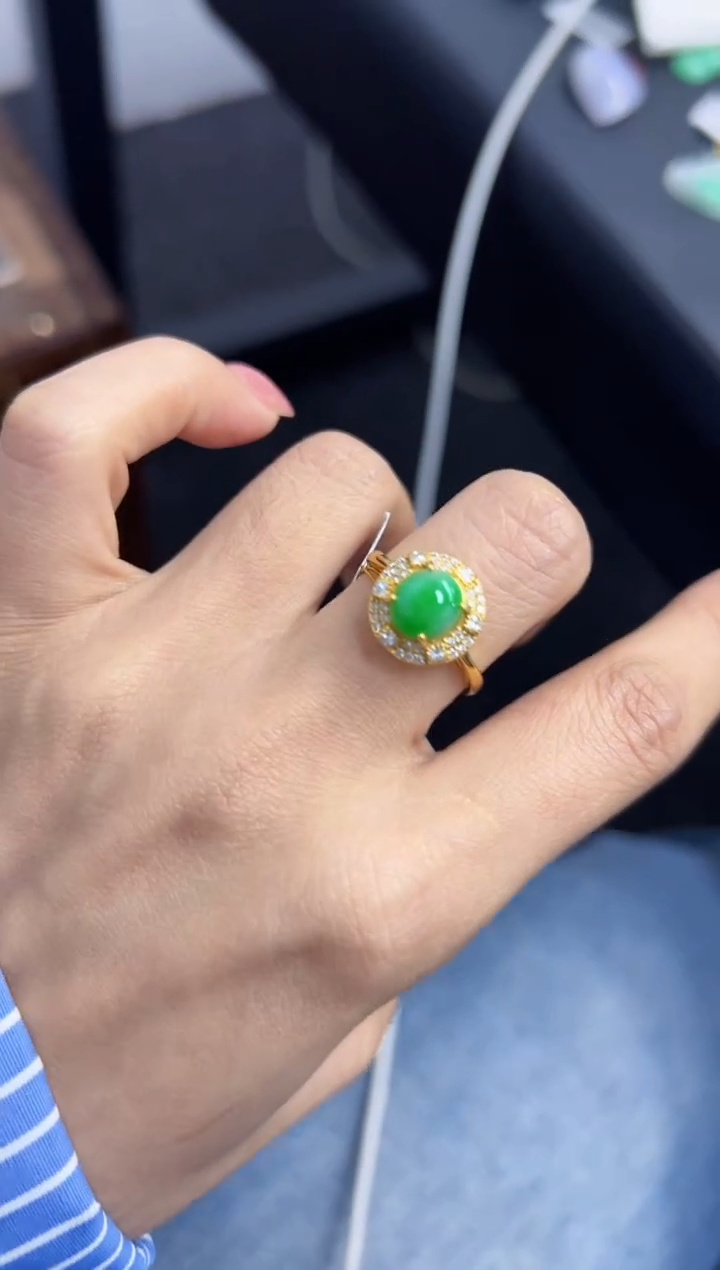 【闪购商品】翡翠戒指银S925镶嵌Q缅料A货翡翠/支持复检/一件