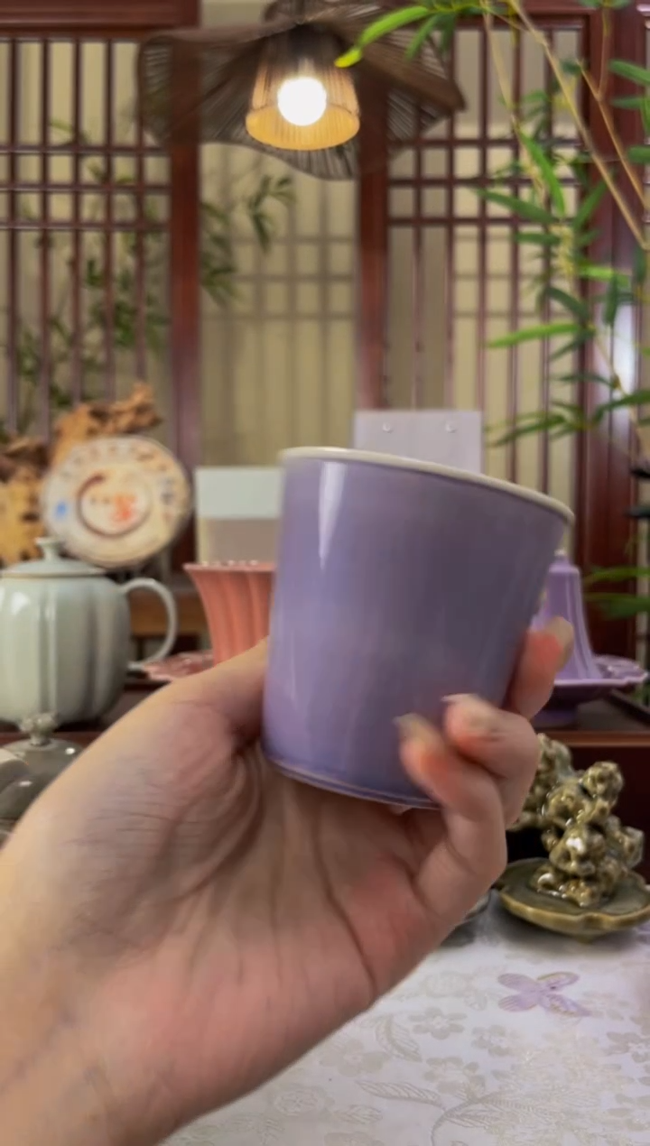 手工粉引紫色可乐杯