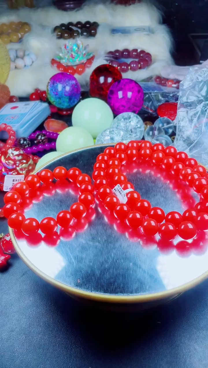 硅化珊瑚（珊瑚玉）未镶嵌颈饰红珊项链套装卡14