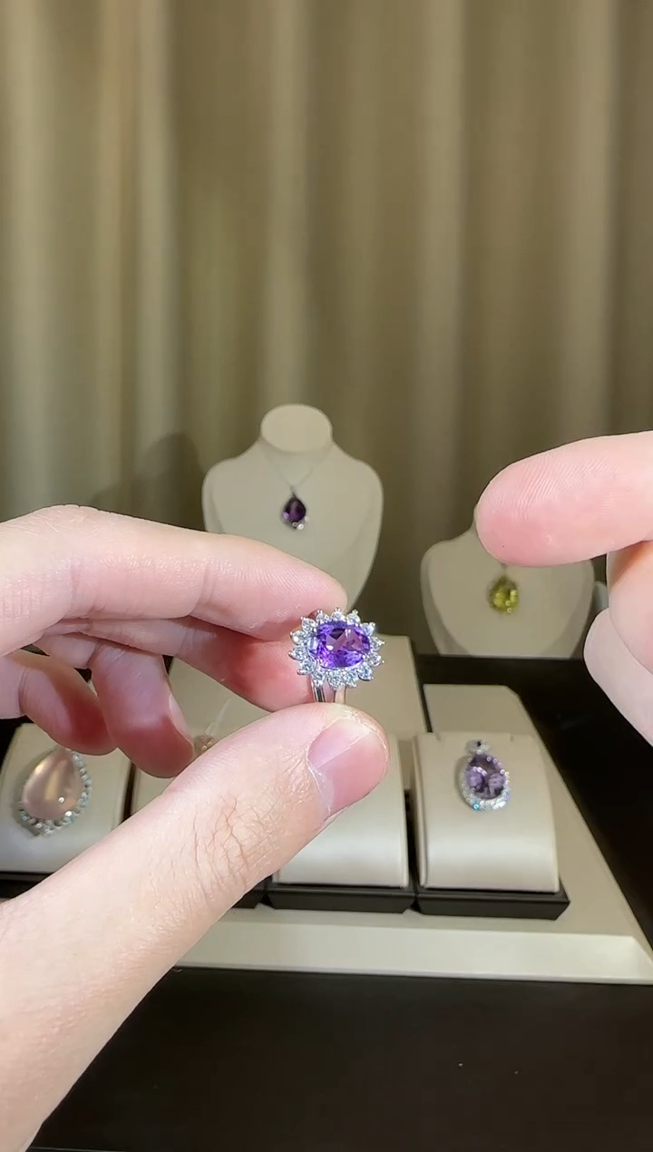 【闪购商品】紫晶戒指银S925镶嵌时尚
