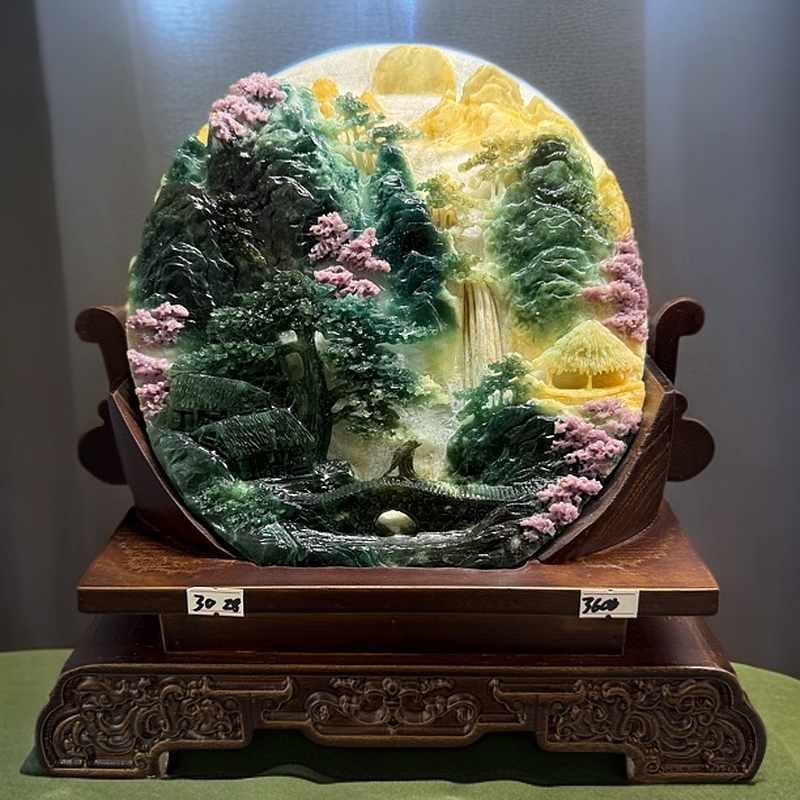 天然玉石手工雕刻山水摆件