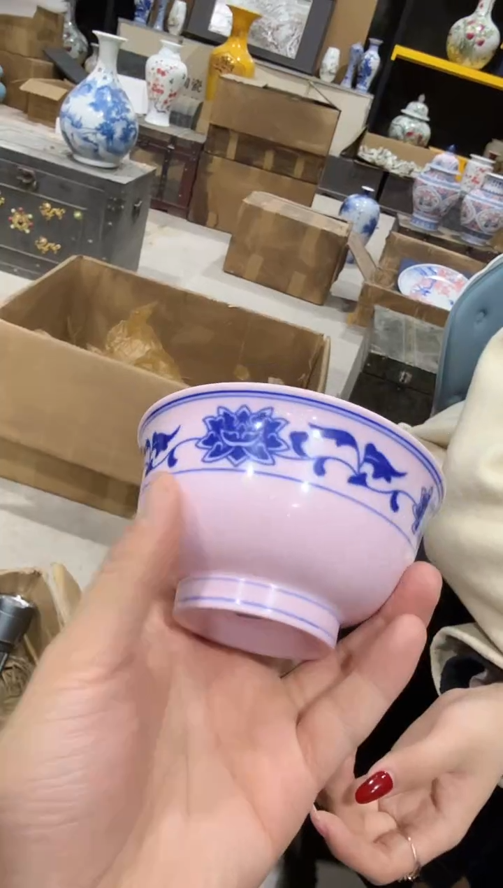碗陶瓷红稀青花缠枝连碗+礼盒