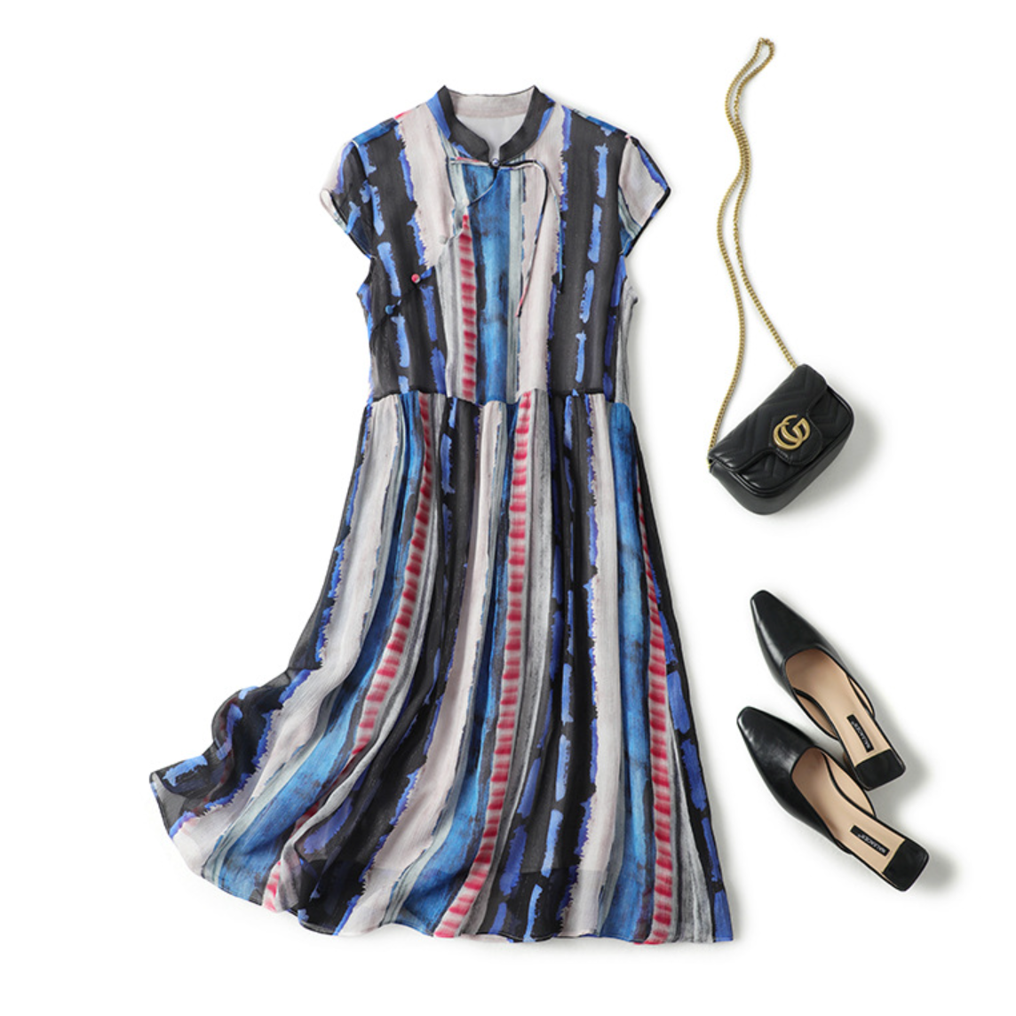 【墨枝】中国风无袖桑蚕丝连衣裙D9008215