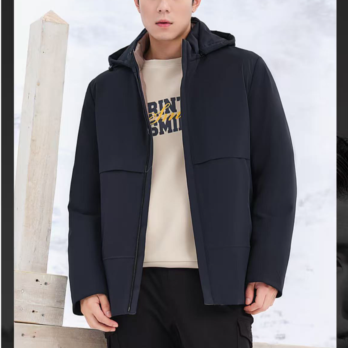 90白鸭绒羽绒服连帽可拆卸男士品牌简约保暖休闲品牌撤柜男装外套