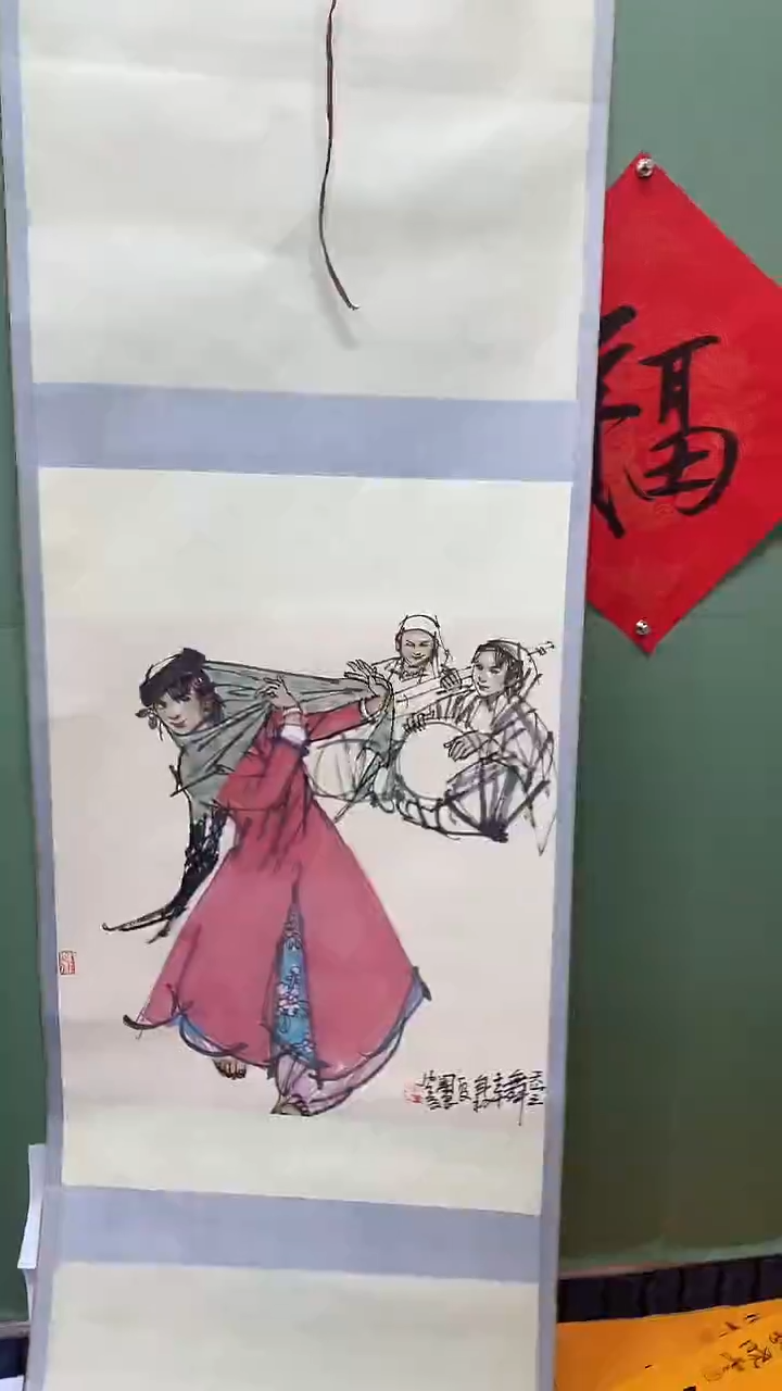 竖款精品斗方卷轴人物