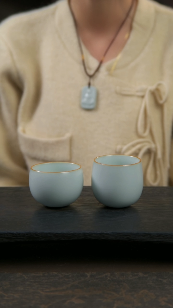 【闪购商品】杯青玉青川对杯（开片可养）