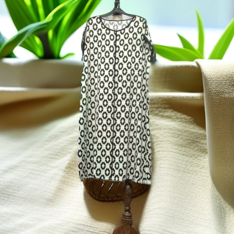 夏季圆领格子宽松休闲连衣裙C095