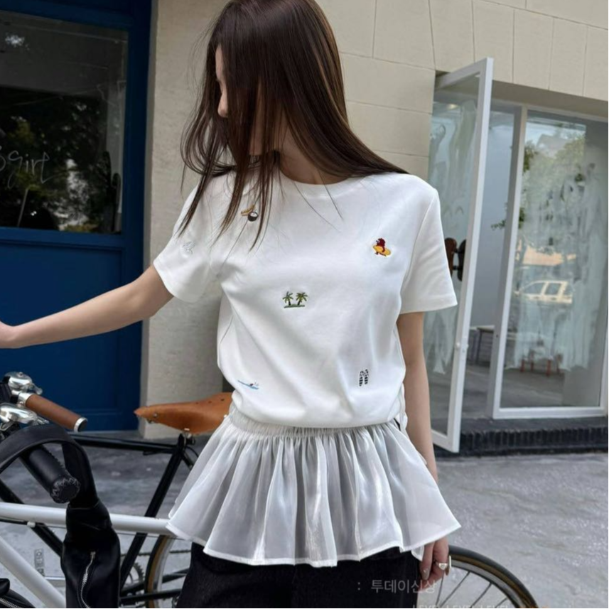 夏季新款韩范时尚休闲宽松百搭减龄潮流简约简单圆领T恤25017