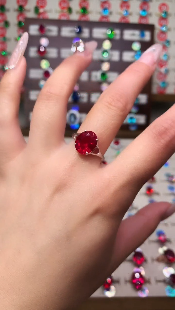 无925银典藏 轻奢 鸽血红红色系10*12银托戒指